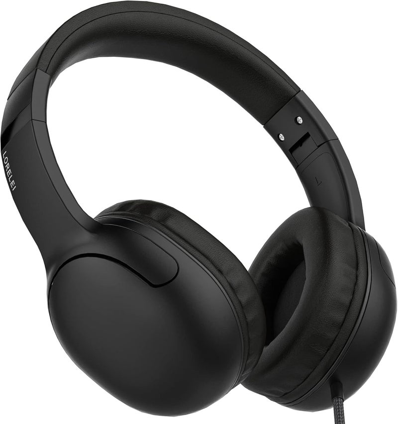 LORELEI E5 Wired Headphones for Kids Foldable & 3.5mm Jack Tangle Free Nylon Wire Stereo On Ear Headsets for Kids/Children/School/Tablet/Ipad/Kiddle/Plane (Space Black) - Image 1